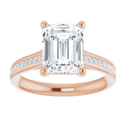 Emerald Diamond Band Engagement Ring