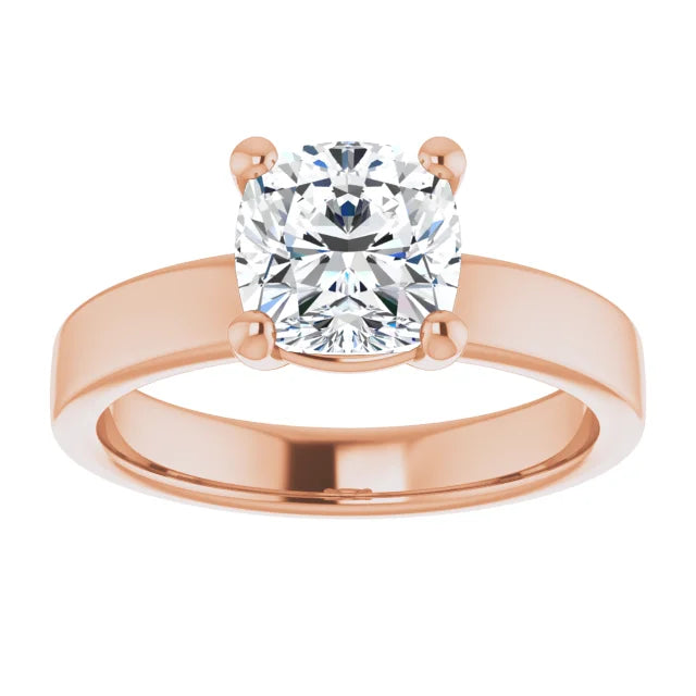 Cushion Wide Band Solitaire Engagement Ring