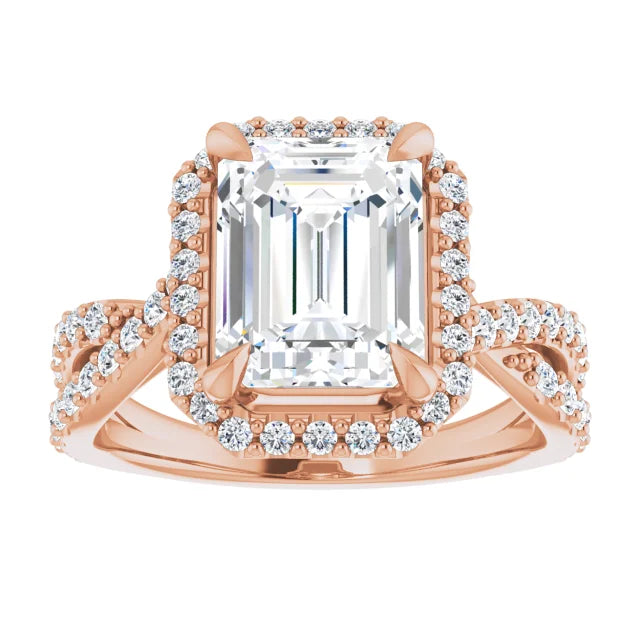 Emerald Twist Halo Style Engagement Ring