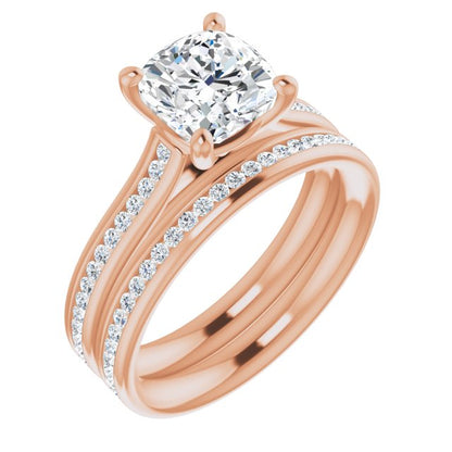 Cushion & Diamond Band Engagement Ring