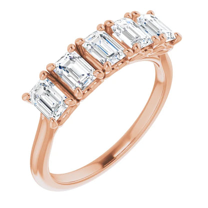 Five Stone Emerald Cut Moissanite Anniversary Band