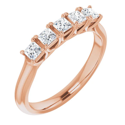 Five Stone Princess Cut Moissanite Anniversary Band