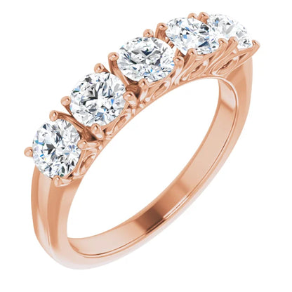 Five Stone Round Brilliant Moissanite Anniversary Band