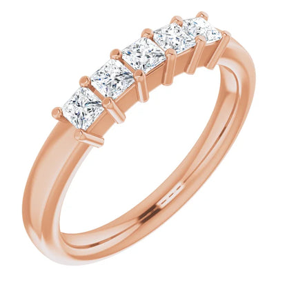 Five Stone Princess Cut Moissanite Anniversary Band
