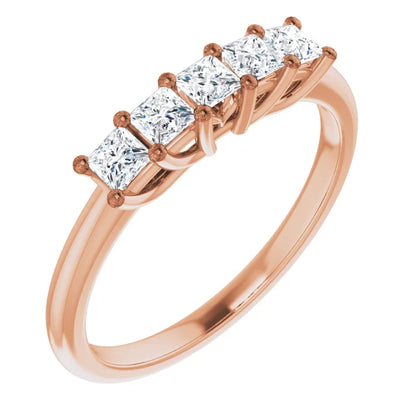 Five Stone Princess Cut Moissanite Anniversary Band