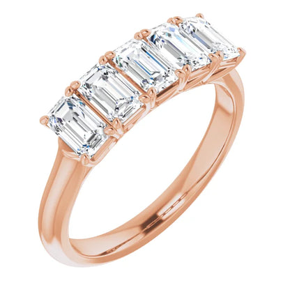 Five Stone Emerald Cut Moissanite Anniversary Band