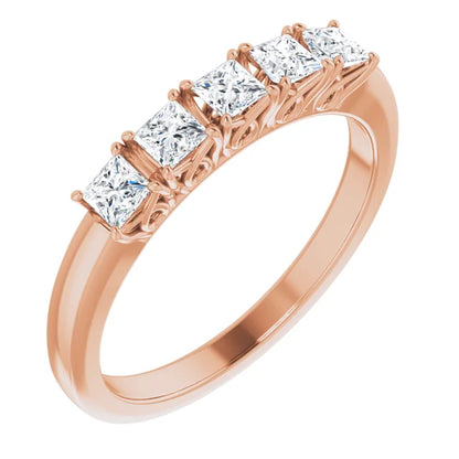 Five Stone Princess Cut Moissanite Anniversary Band