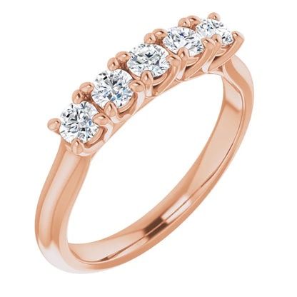 Five Stone Round Brilliant Moissanite Anniversary Band