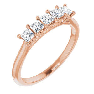 Five Stone Princess Cut Moissanite Anniversary Band