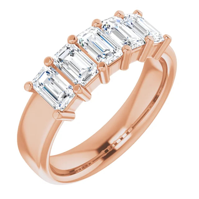 Five Stone Emerald Cut Moissanite Anniversary Band