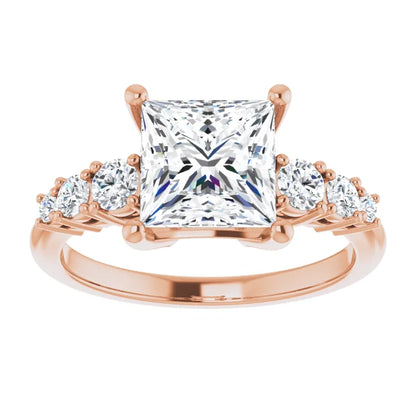 Princess Multi Stone Accent Style Engagement Ring