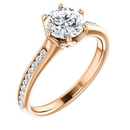 Round Brilliant Six Claw Channel Set Style Engagement Ring - I Heart Moissanites