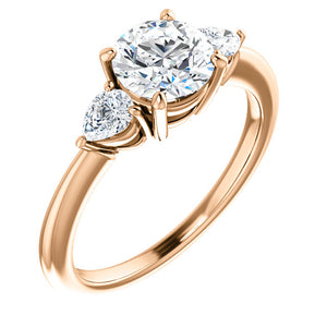 Round Brilliant Tri -Stone Style Pear Accent Engagement Ring - I Heart Moissanites