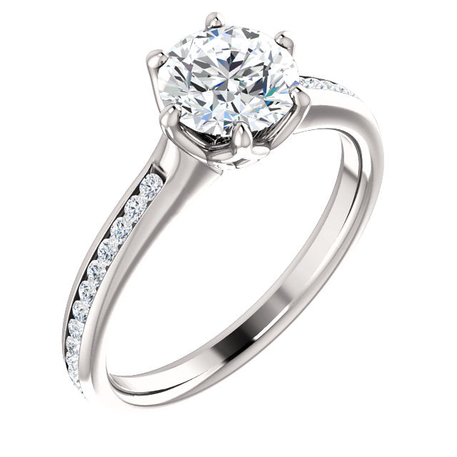 Round Brilliant Six Claw Channel Set Style Engagement Ring - I Heart Moissanites