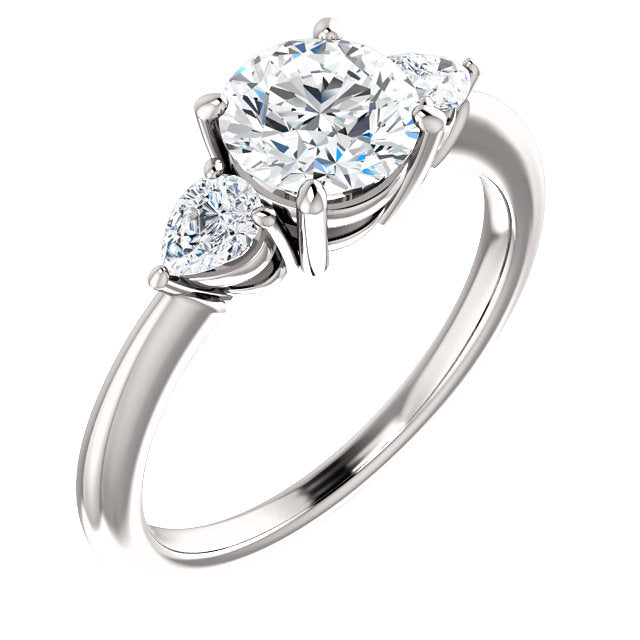 Round Brilliant Tri -Stone Style Pear Accent Engagement Ring - I Heart Moissanites