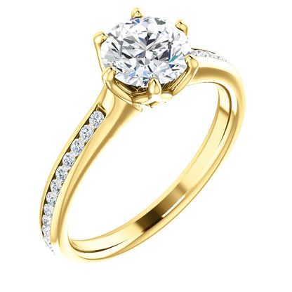 Round Brilliant Six Claw Channel Set Style Engagement Ring - I Heart Moissanites