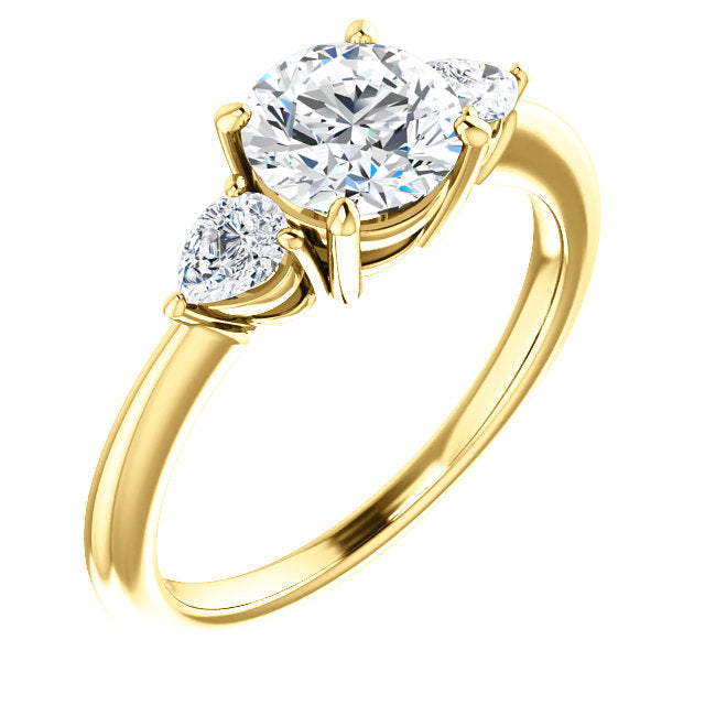 Round Brilliant Tri -Stone Style Pear Accent Engagement Ring - I Heart Moissanites