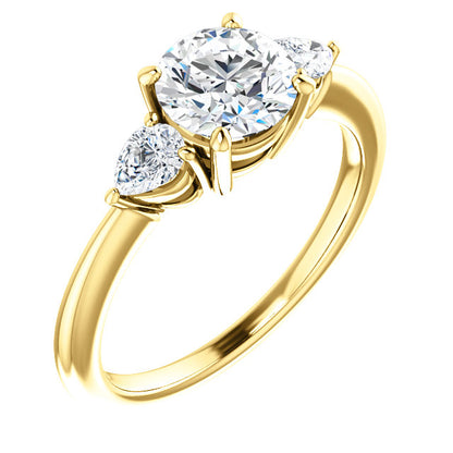 Round Brilliant Tri -Stone Style Pear Accent Engagement Ring - I Heart Moissanites