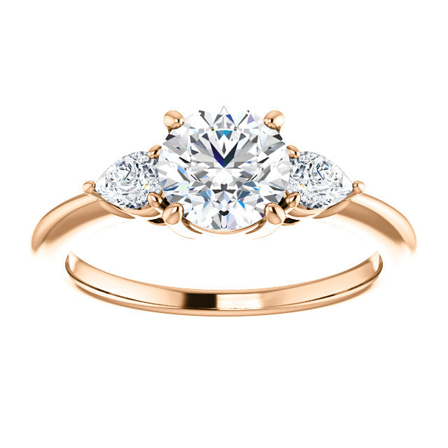 Round Brilliant Tri -Stone Style Pear Accent Engagement Ring - I Heart Moissanites