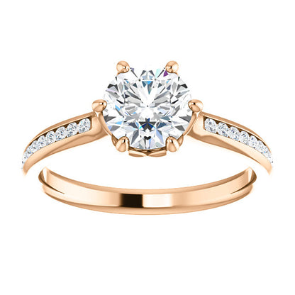 Round Brilliant Six Claw Channel Set Style Engagement Ring - I Heart Moissanites