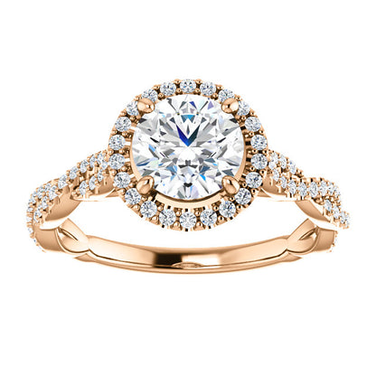 Round Brilliant Twist Halo Style Engagement Ring - I Heart Moissanites