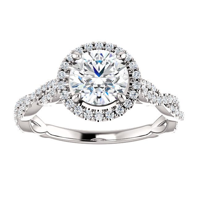 Round Brilliant Twist Halo Style Engagement Ring - I Heart Moissanites