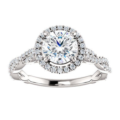 Round Brilliant Twist Halo Style Engagement Ring - I Heart Moissanites