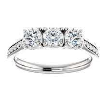 Round Brilliant Tri -Stone Style Engagement Ring - I Heart Moissanites