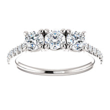 Round Brilliant Tri -Stone Style Engagement Ring - I Heart Moissanites