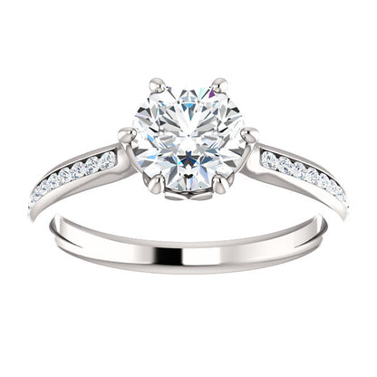 Round Brilliant Six Claw Channel Set Style Engagement Ring - I Heart Moissanites