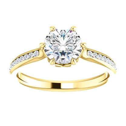Round Brilliant Six Claw Channel Set Style Engagement Ring - I Heart Moissanites