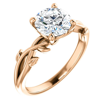Round Brilliant Solitaire Leaf Design Engagement Ring