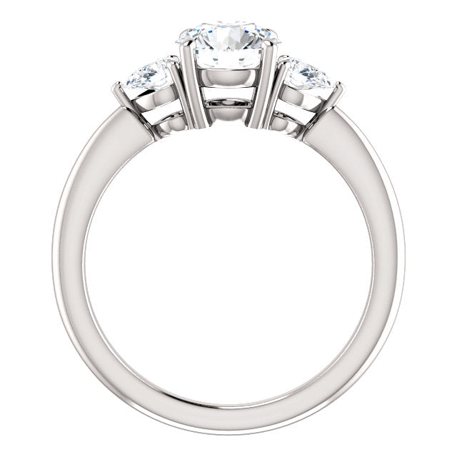 Round Brilliant Tri -Stone Style Pear Accent Engagement Ring - I Heart Moissanites