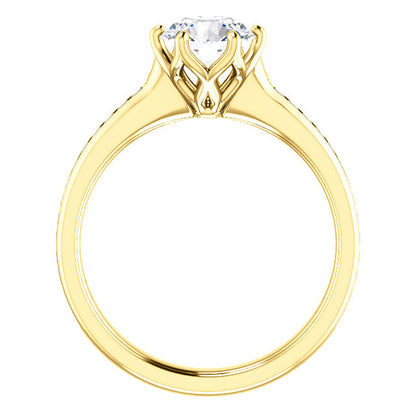 Round Brilliant Six Claw Channel Set Style Engagement Ring - I Heart Moissanites