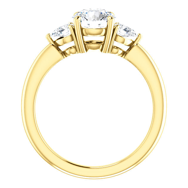 Round Brilliant Tri -Stone Style Pear Accent Engagement Ring - I Heart Moissanites