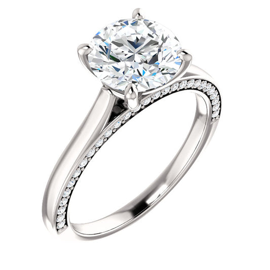 Round Brilliant Solitaire & Hidden Diamond Band Engagement Ring - I Heart Moissanites