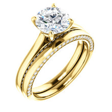 Round Brilliant Solitaire & Hidden Diamond Band Engagement Ring - I Heart Moissanites