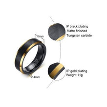 Tungsten Black & Gold Brushed 6mm Men's Ring