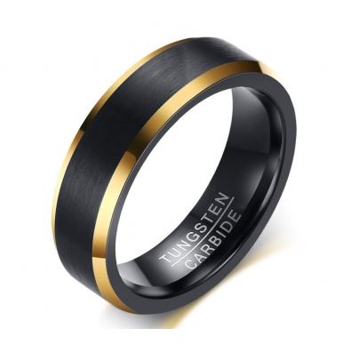 Tungsten Black & Gold Brushed 6mm Men's Ring