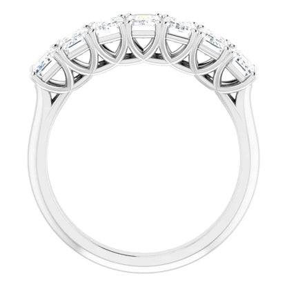 Seven Stone Emerald Cut Moissanite Anniversary Band