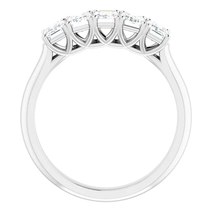Five Stone Emerald Cut Moissanite Anniversary Band
