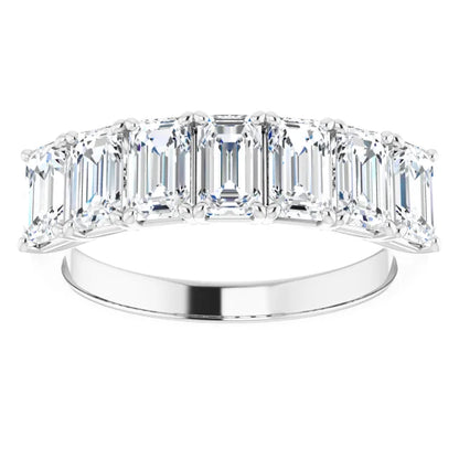 Seven Stone Emerald Cut Moissanite Anniversary Band