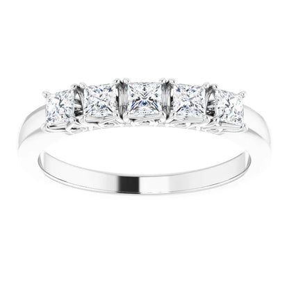 Five Stone Princess Cut Moissanite Anniversary Band