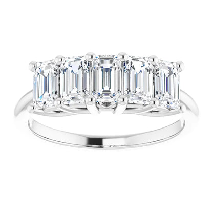 Five Stone Emerald Cut Moissanite Anniversary Band