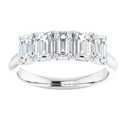 Five Stone Emerald Cut Moissanite Anniversary Band