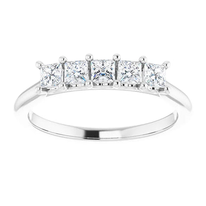 Five Stone Princess Cut Moissanite Anniversary Band