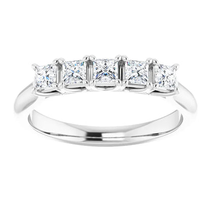 Five Stone Princess Cut Moissanite Anniversary Band