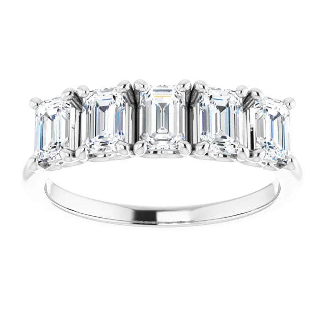 Five Stone Emerald Cut Moissanite Anniversary Band