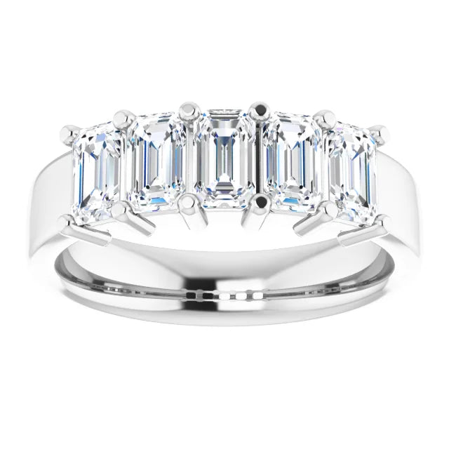 Five Stone Emerald Cut Moissanite Anniversary Band