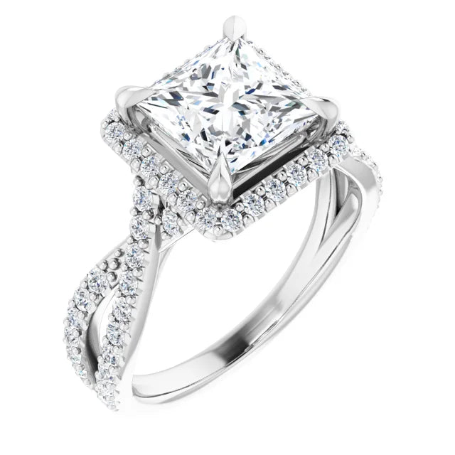 Princess Twist Halo Style Engagement Ring